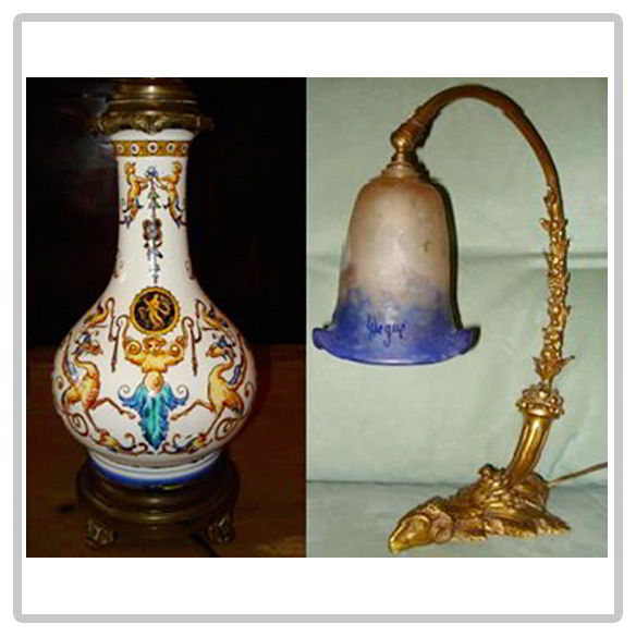 Pieds de lampe faïence et bronze