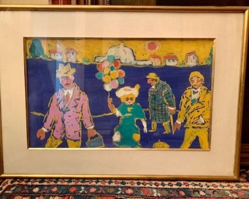 tableau ancien le retour de la fete